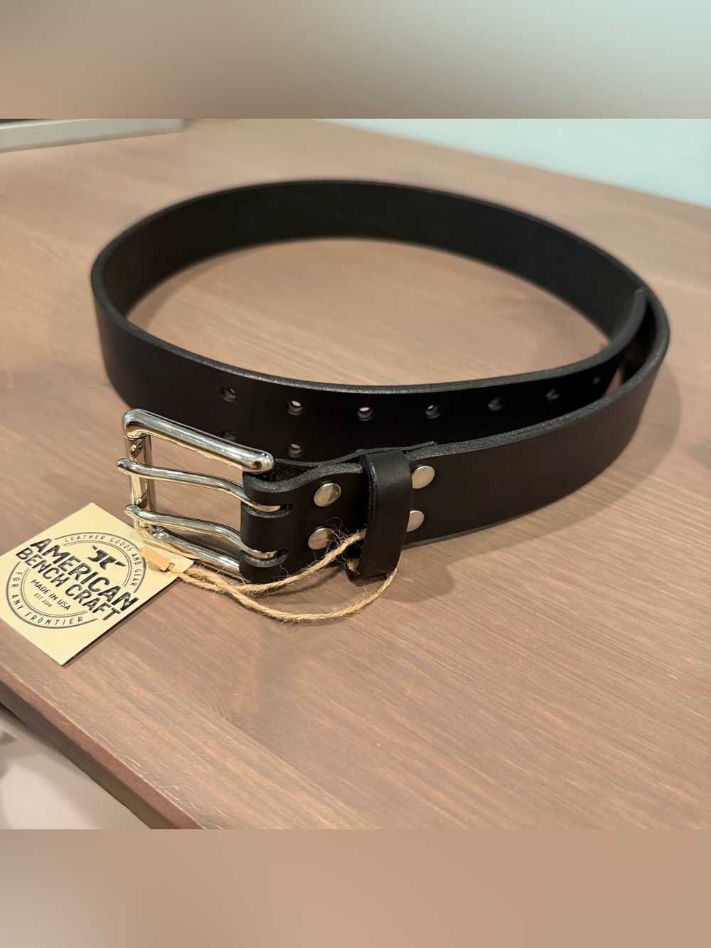 American Bench Craft Double Prong Heavy-Duty Leather Men’s Belt Black Sz 36 NWT